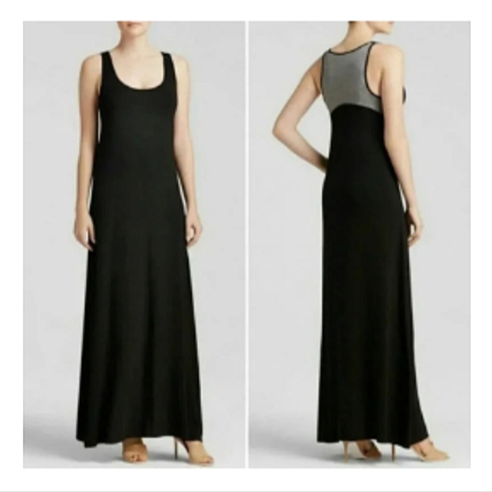 Vince Modal Long Black Maxi Tank Dress with Chambray Back Panel
